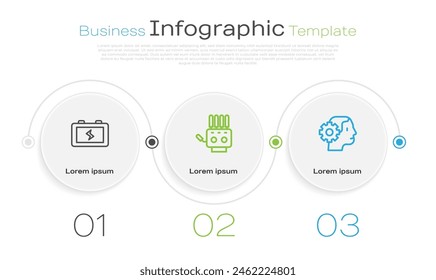 Set line Battery, Mechanical robot hand and Humanoid. Business infographic template. Vector