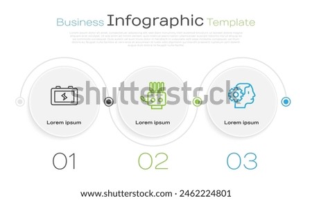 Set line Battery, Mechanical robot hand and Humanoid. Business infographic template. Vector