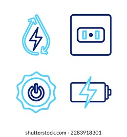 Fijar la batería de línea, el botón de encendido, la toma eléctrica y el icono de la energía del agua. Vector