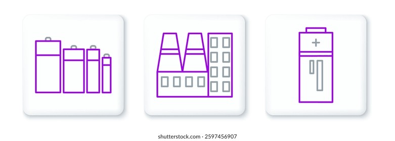 Set line Battery,  and Power station plant and factory icon. Vector