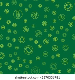 Set line Battery, Recycle symbol and Weight on seamless pattern. Vector