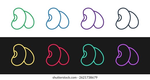 Definir linha ícone de beans isolado no fundo preto e branco.  Vetor