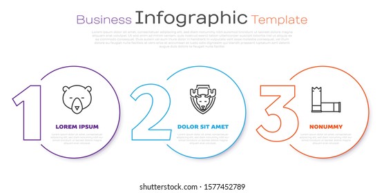 Set line Bear head, Moose head on shield and Cartridges. Business infographic template. Vector