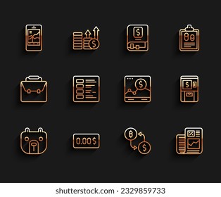 Set-line Bärenmarkt, Null-Kosten, Mobile Börse, Cryptowährungen, Business Finance Report, ATM und Geld und Website mit Wachstumsdiagramm Symbol. Vektorgrafik