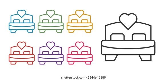 Set line Bedroom icon isolated on white background. Wedding, love, marriage symbol. Bedroom creative icon from honeymoon collection. Set icons colorful. Vector