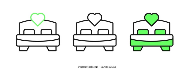 Definir linha Ícone quarto isolado no fundo branco. Casamento, amor, símbolo de casamento. Quarto ícone criativo da coleção de lua de mel.  Vetor