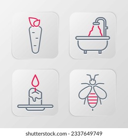 Die Linie Biene, Aroma-Kerze, Bathtub und Karottensymbol festlegen. Vektorgrafik
