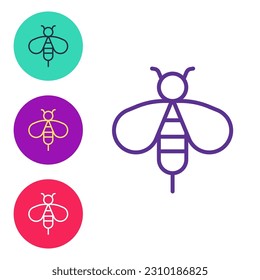 Set line Bee icon isolated white background  Sweet natural food  Honeybee apis and wings symbol  Flying insect  Set icons colorful  Vector