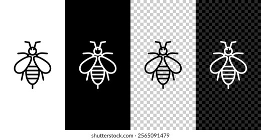 Set line Bee icon isolated on black and white background. Sweet natural food. Honeybee or apis with wings symbol. Flying insect.  Vector