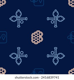 Fijar la ubicación de la abeja, el bastón de la miel y el manto de abeja en un patrón sin fisuras. Vector