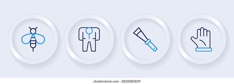 Set line Beekeeper glove, Beekeeping knife, costume and  icon. Vector