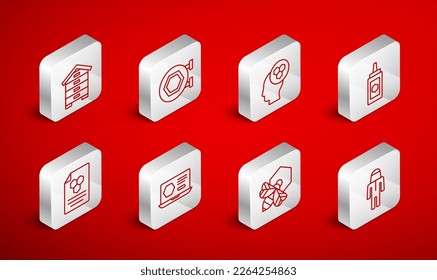 Setzen Sie die Linie Bienenhut mit Schutzhut, Hanging Schild Honigwabenwabe, Jar of, und, Hive for Bies, Honey Online-Service und Honeycomb Symbol. Vektorgrafik