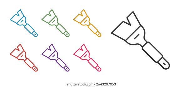 Definir linha Ícone do pincel de apicultura isolado no fundo branco. Ferramenta do apicultor. Defina os ícones com cores. Vetor