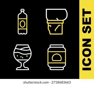 Set Linie Bierbauch, Dose, Glas Bier und Plastikflasche Symbol. Vektorgrafik