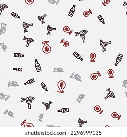 Set line Beer bottle, Dried fish, Trumpet and Wheat on seamless pattern. Vector