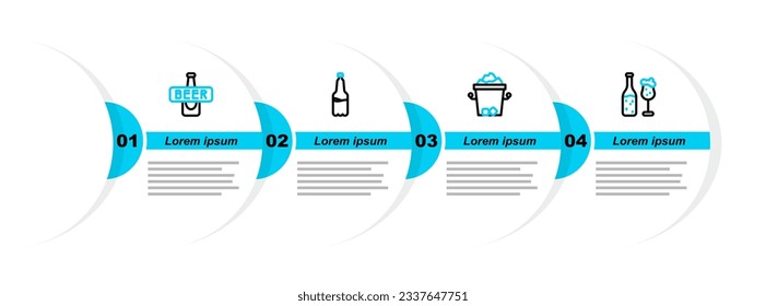 Set line Beer bottle and glass, Ice bucket, Plastic beer and  icon. Vector