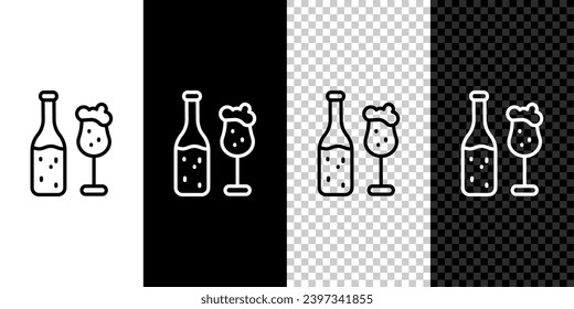 Set line Beer bottle and glass icon isolated on black and white,transparent background. Alcohol Drink symbol.  Vector