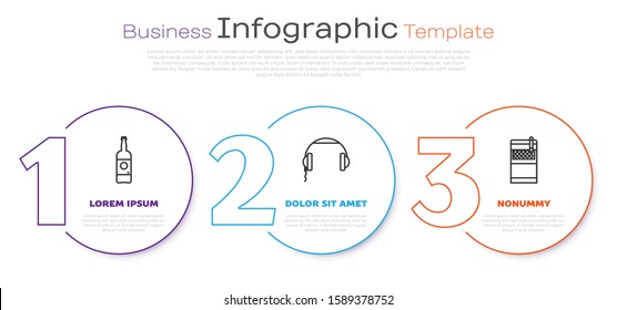 Set line Beer bottle , Headphones  and Open cigarettes pack box . Business infographic template. Vector