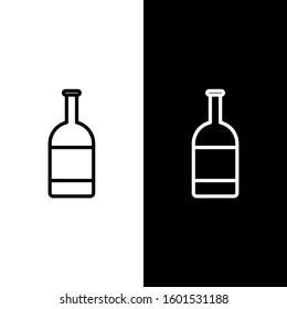 Set line Beer bottle icon isolated on black and white background.  Vector Illustration