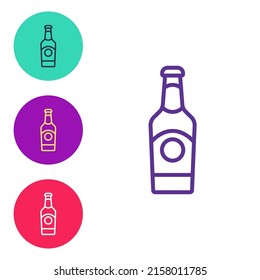 Legen Sie die Linie Bierflasche Symbol einzeln auf weißem Hintergrund fest. Stellen Sie die Symbole bunt ein. Vektorgrafik