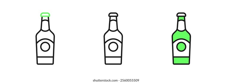 Set line Beer bottle icon isolated on white background.  Vector