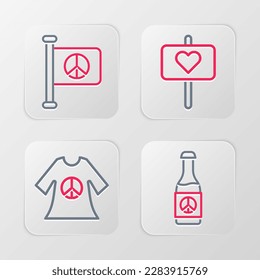 Set line Beer bottle, Peace dress print stamp,  and Flag peace icon. Vector