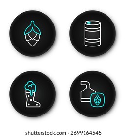 Definir linha Processo de fabricação de cerveja, copo de cerveja Boot, Metal keg e ícone Hop. Vetor