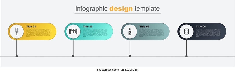 Set line Beer can, bottle, Saloon door and Glass of champagne. Business infographic template. Vector