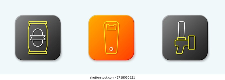 Set Linie Bierdose, Flaschenöffner und Tippen Symbol. Vektorgrafik