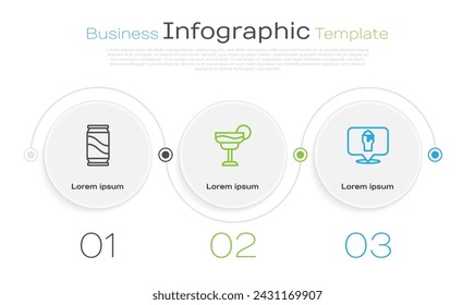 Set line Beer can, Cocktail and Alcohol or beer bar location. Business infographic template. Vector