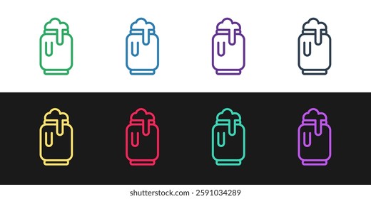 Set line Beer can with foam icon isolated on black and white background.  Vector