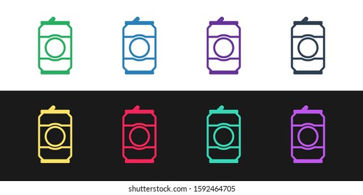 Set line Beer can icon isolated on black and white background.  Vector Illustration