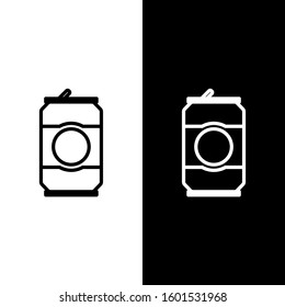 Set line Beer can icon isolated on black and white background.  Vector Illustration