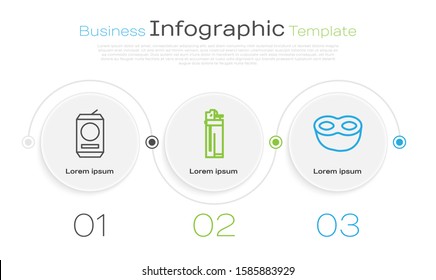 Set line Beer can , Lighter  and Festive mask . Business infographic template. Vector