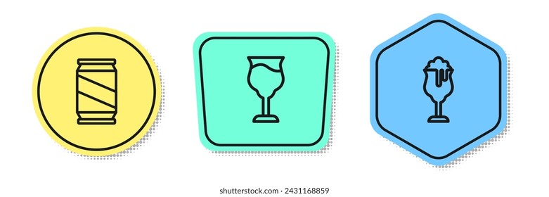 Set line Beer can, Wine glass and Glass of beer. Colored shapes. Vector