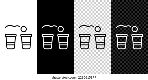 Fijar la línea Icono del juego del pong de cerveza aislado en fondo blanco y negro y transparente. Partido del alcohol.  Vector