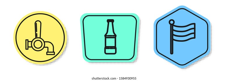 Set line Beer tap, Beer bottle and National Germany flag. Colored shapes. Vector