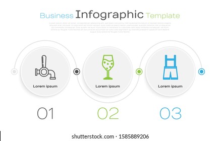 Set line Beer tap, Glass of beer and Lederhosen. Business infographic template. Vector