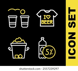 Set line Beer T-shirt, bottle, Ice bucket and pong game icon. Vector