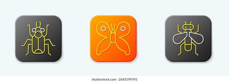 Set line Beetle bug, Butterfly and Insect icon. Vector
