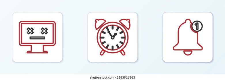 Set line Bell, Dead monitor and Alarm clock icon. Vector