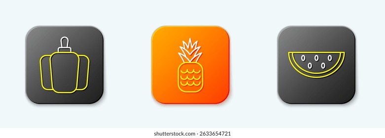 Set line Bell pepper, Pineapple and Watermelon icon. Vector