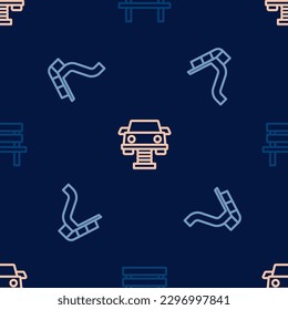Set line Bench, Slide playground and Swing car on seamless pattern. Vector