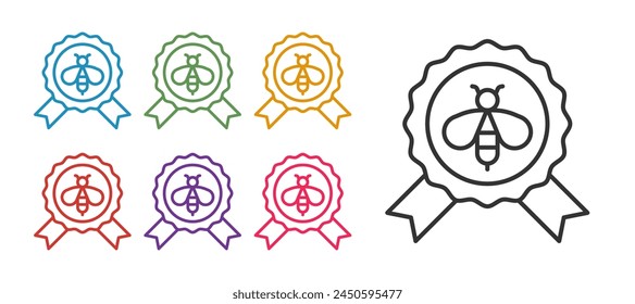 Set line Best bee icon isolated on white background. Sweet natural food. Honeybee or apis with wings symbol. Flying insect. Set icons colorful. Vector