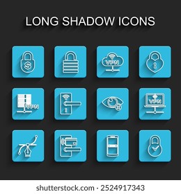 Set line Bezier curve, Digital door lock with wireless, Money, Mobile and password, Padlock clock, VPN Computer network and Invisible hide icon. Vector