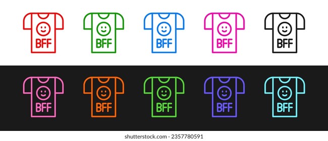 Set line BFF or best friends forever icon isolated on black and white background.  Vector