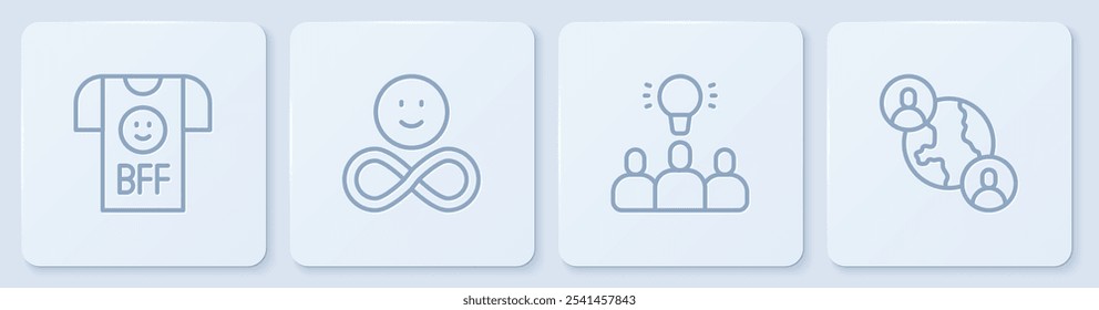 Set line BFF or best friends forever, Project team base, Friends and . White square button. Vector