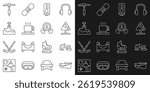 Set line Biathlon rifle, Snowmobile, Road sign avalanches, Meteorology thermometer, Hot chocolate cup, Award winner podium, Ice axe and Medal icon. Vector