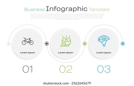 Set line Bicycle, bell and helmet. Business infographic template. Vector