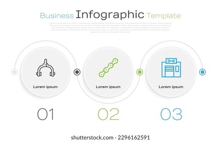 Set line Bicycle brake calipers, chain and repair service. Business infographic template. Vector